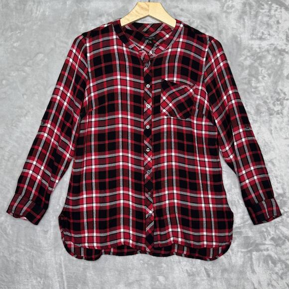 Talbots Shirt Womens Medium Petite Red Black Plaid Button Down Long Sleeve Top - Picture 1 of 8